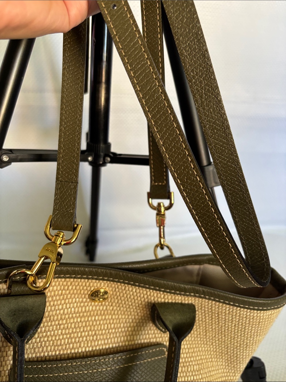 Longchamp Raffia Mini Tote with Olive Trim - Picture 4 of 6